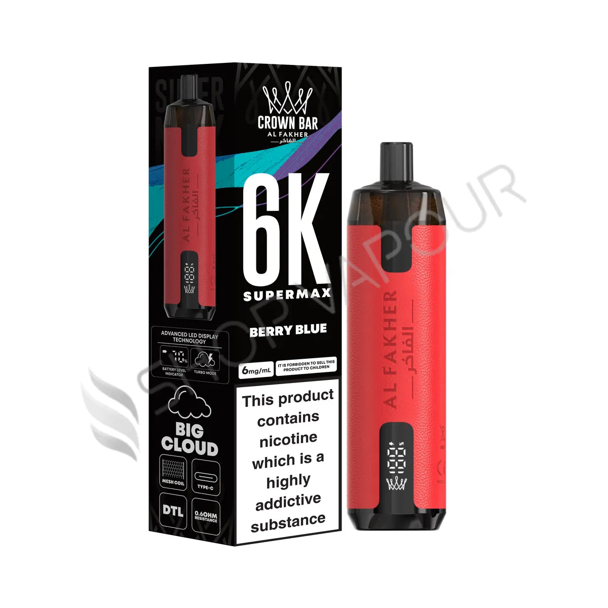 Al Fakher Crown Bar 6K Supermax Disposable Vape Kit - Berry Blue