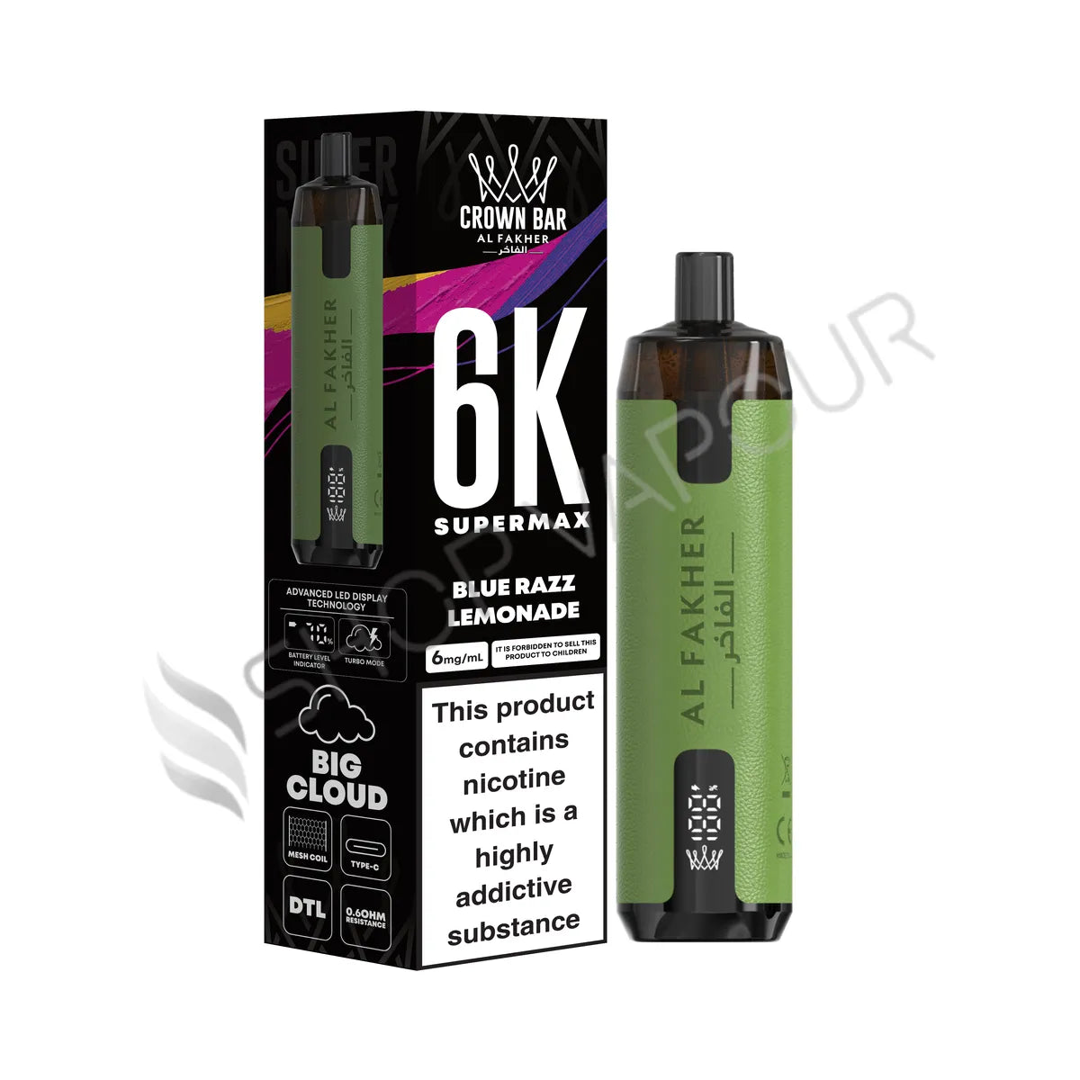 Al Fakher Crown Bar 6K Supermax Disposable Vape Kit - Blue Razz Lemonade