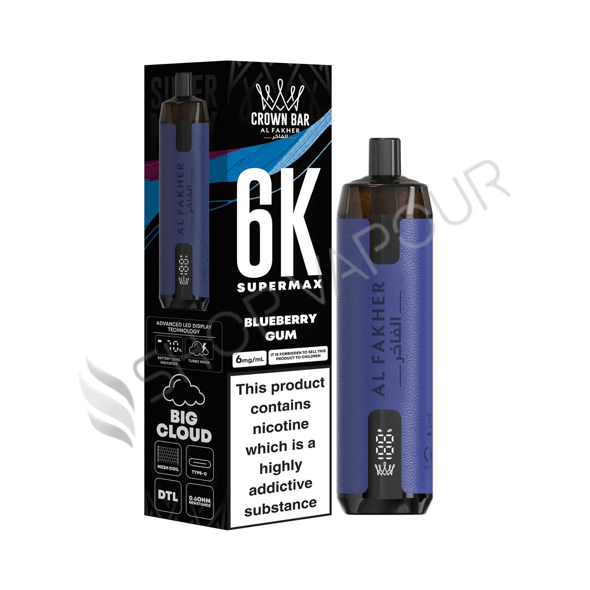 Al Fakher Crown Bar 6K Supermax Disposable Vape Kit - Blueberry Gum