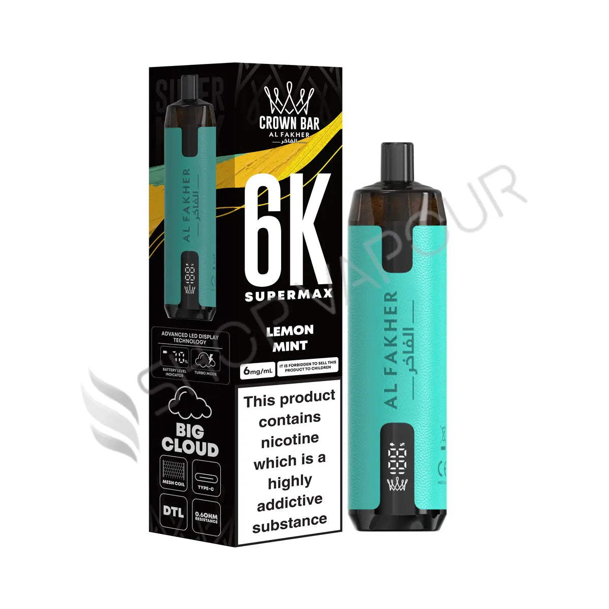 Al Fakher Crown Bar 6K Supermax Disposable Vape Kit - Lemon Mint
