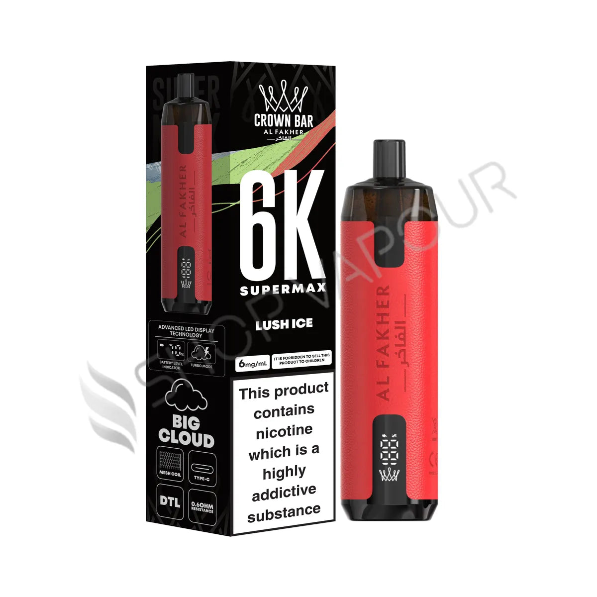 Al Fakher Crown Bar 6K Supermax Disposable Vape Kit - Lush Ice