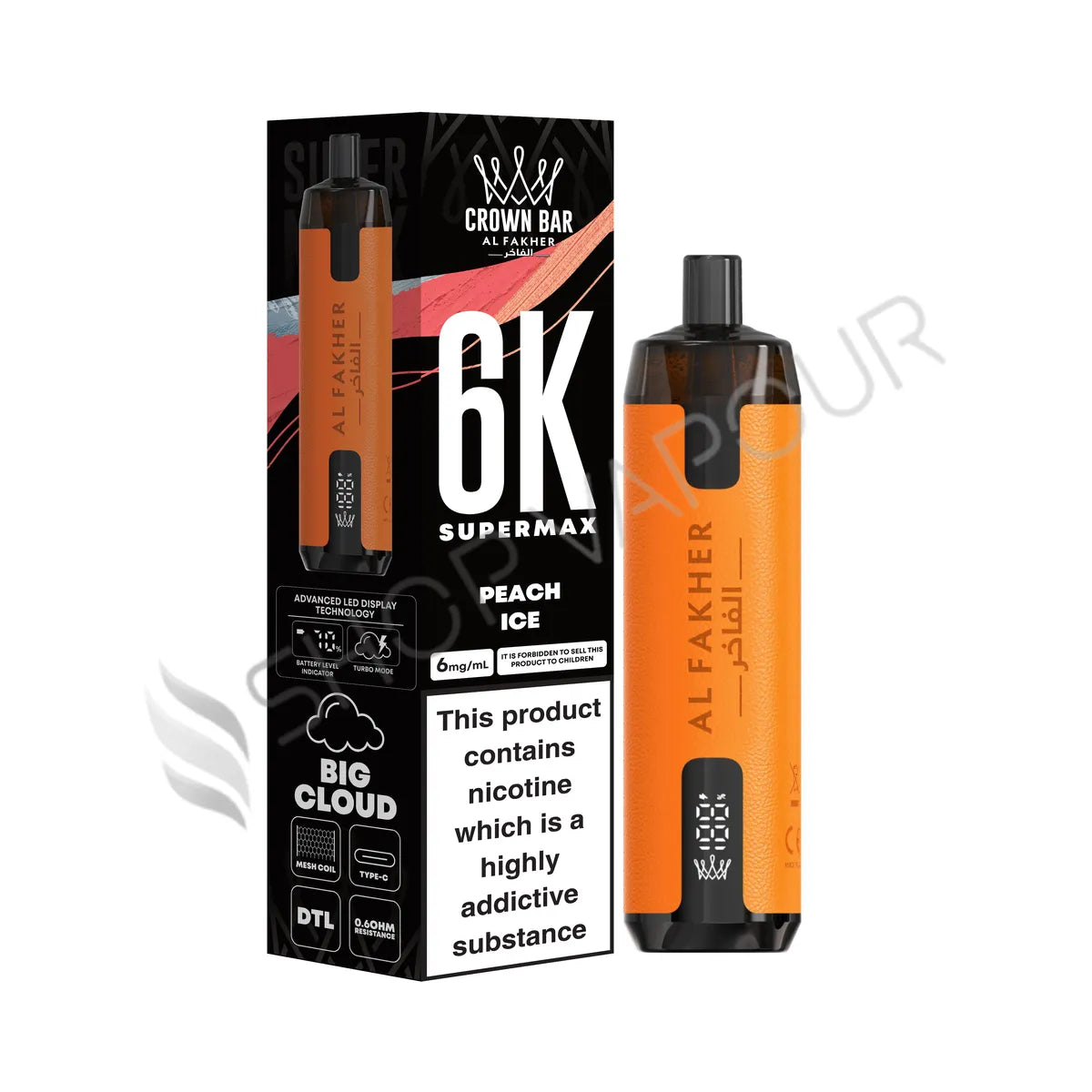 Al Fakher Crown Bar 6K Supermax Disposable Vape Kit - Peach Ice