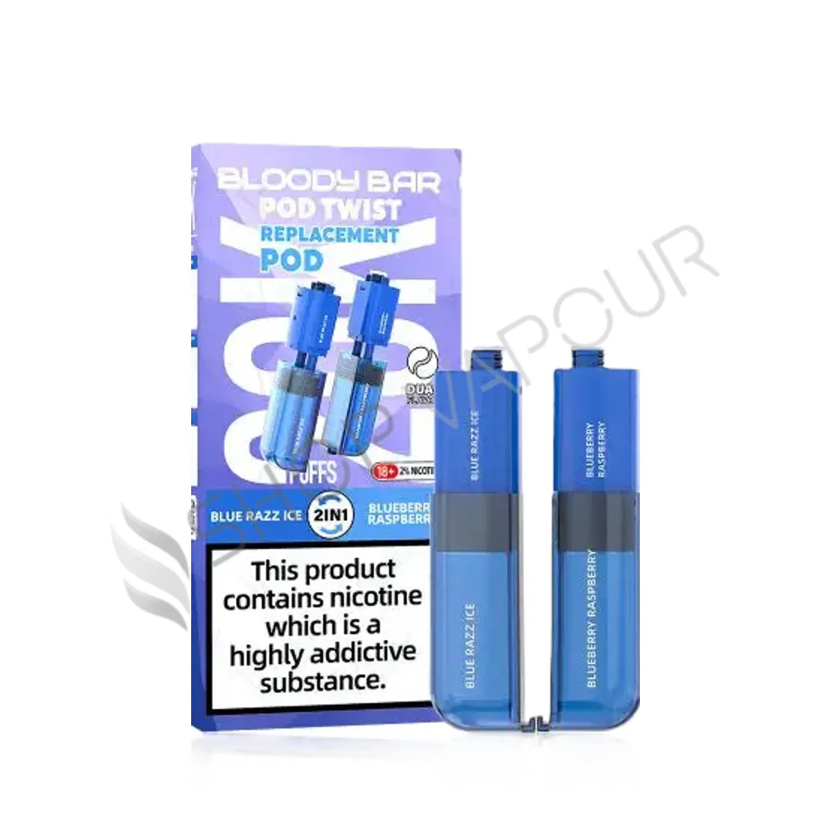 Blue Razz Ice / Blueberry Raspberry Ultra Twist 20K Prefilled Pod & Refill by Bloody Bar