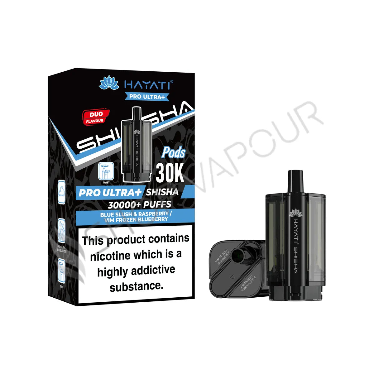 Blue Slush Raspberry / Vim Frozen Blueberry Pro Ultra Plus Shisha 30K Prefilled Pod & Refill by Hayati