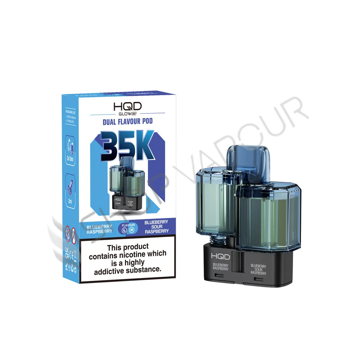Blueberry Raspberry & Blueberry Sour Raspberry Glow Air 35K Prefilled Pod & Refill by HQD