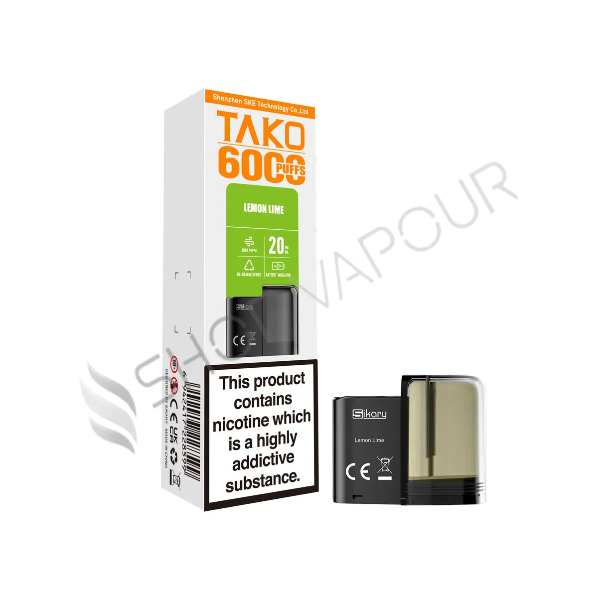 Lemon Lime Tako SP6000 Prefilled Pod & Refill by Sikary