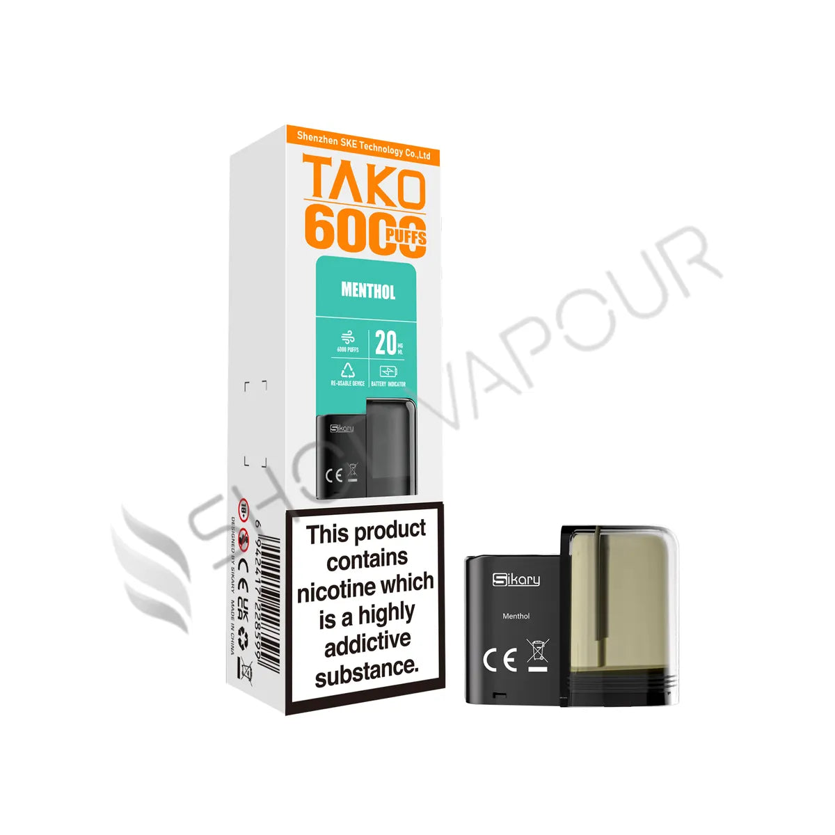 Menthol Tako SP6000 Prefilled Pod & Refill by Sikary