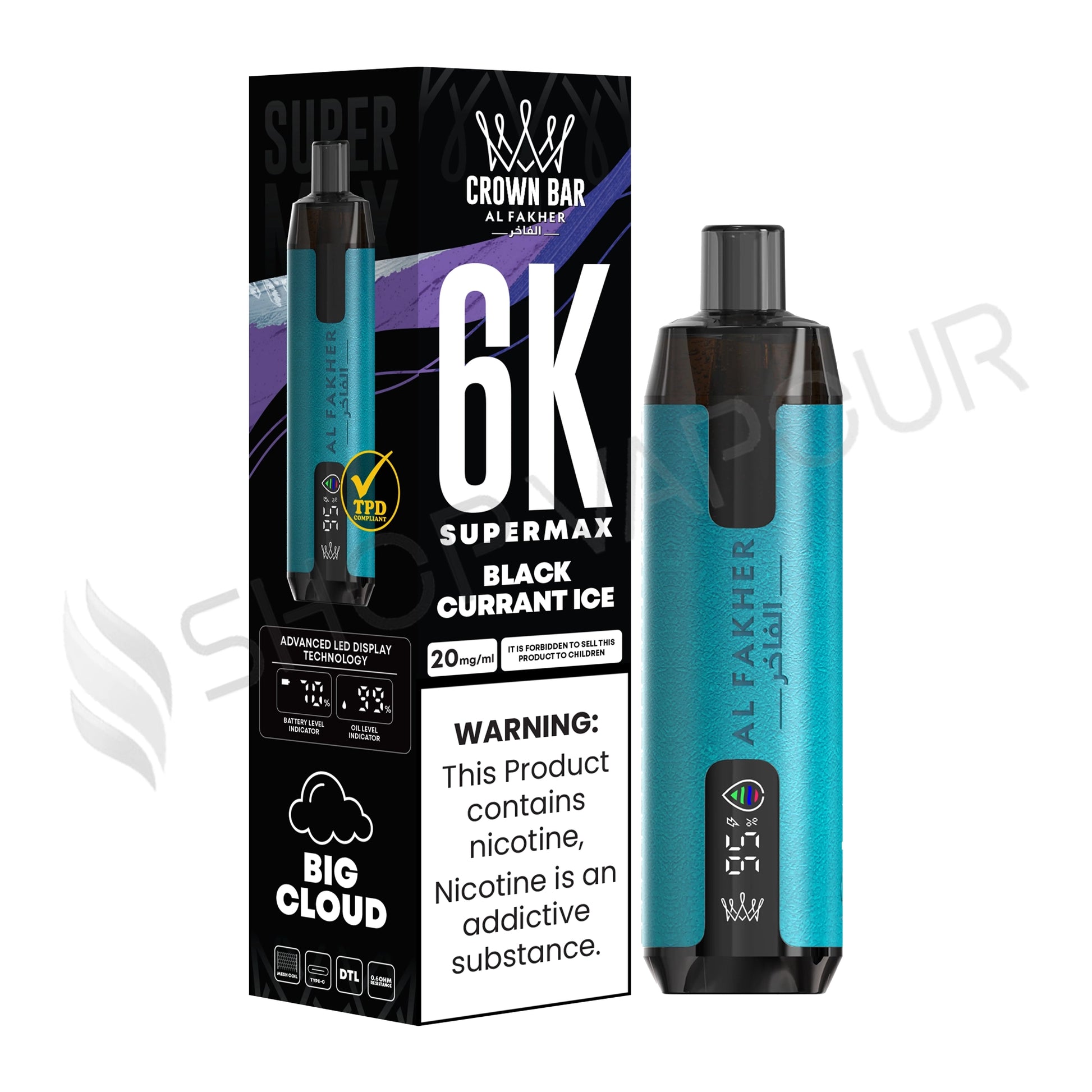 Al Fakher Crown Bar 6K Supermax Disposable Vape Kit Blackcurrant Ice