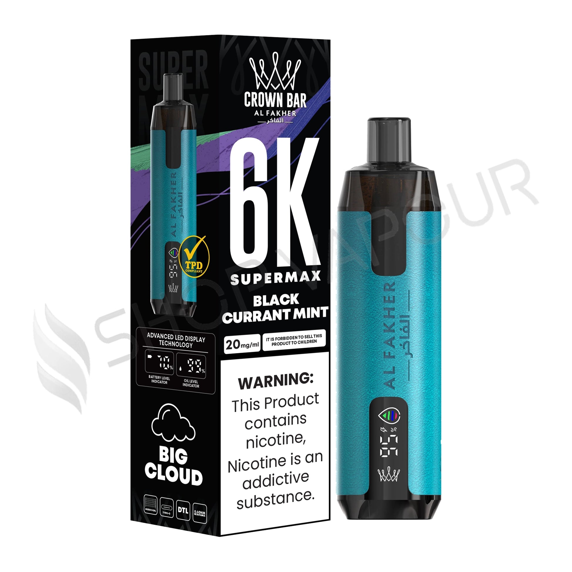 Al Fakher Crown Bar 6K Supermax Disposable Vape Kit Blackcurrant Mint