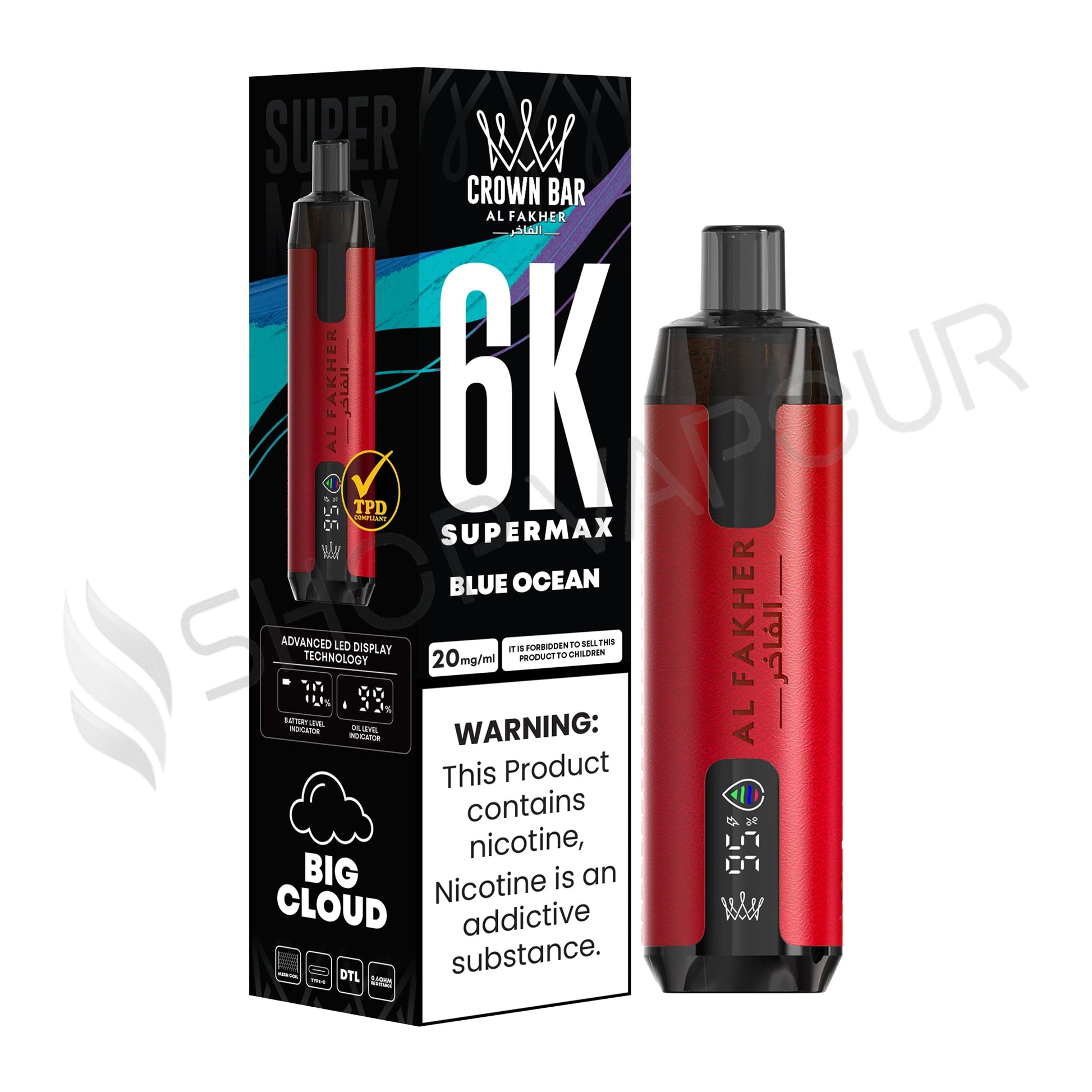 Al Fakher Crown Bar 6K Supermax Disposable Vape Kit Blue Ocean