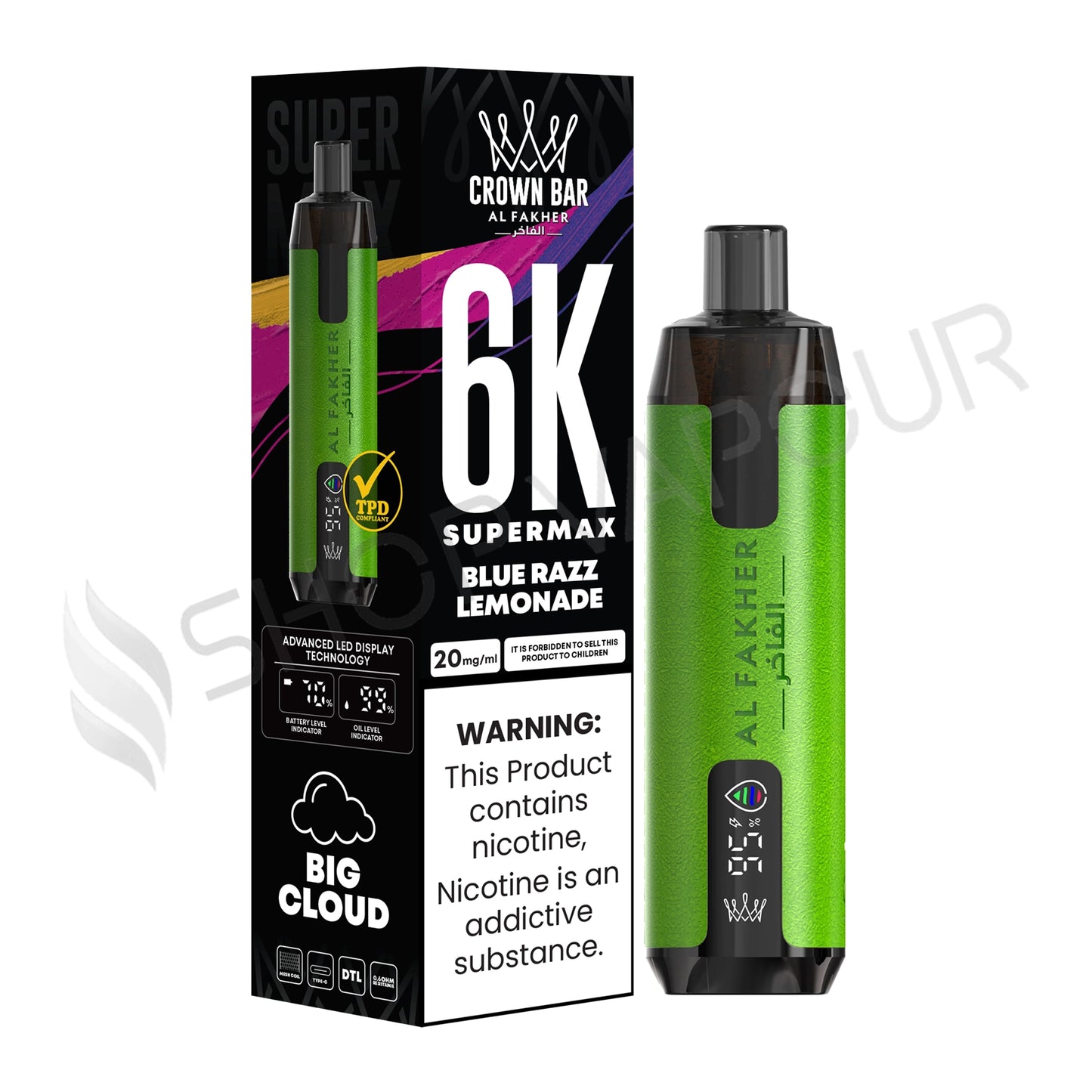 Al Fakher Crown Bar 6K Supermax Disposable Vape Kit Blue RazzLemonade