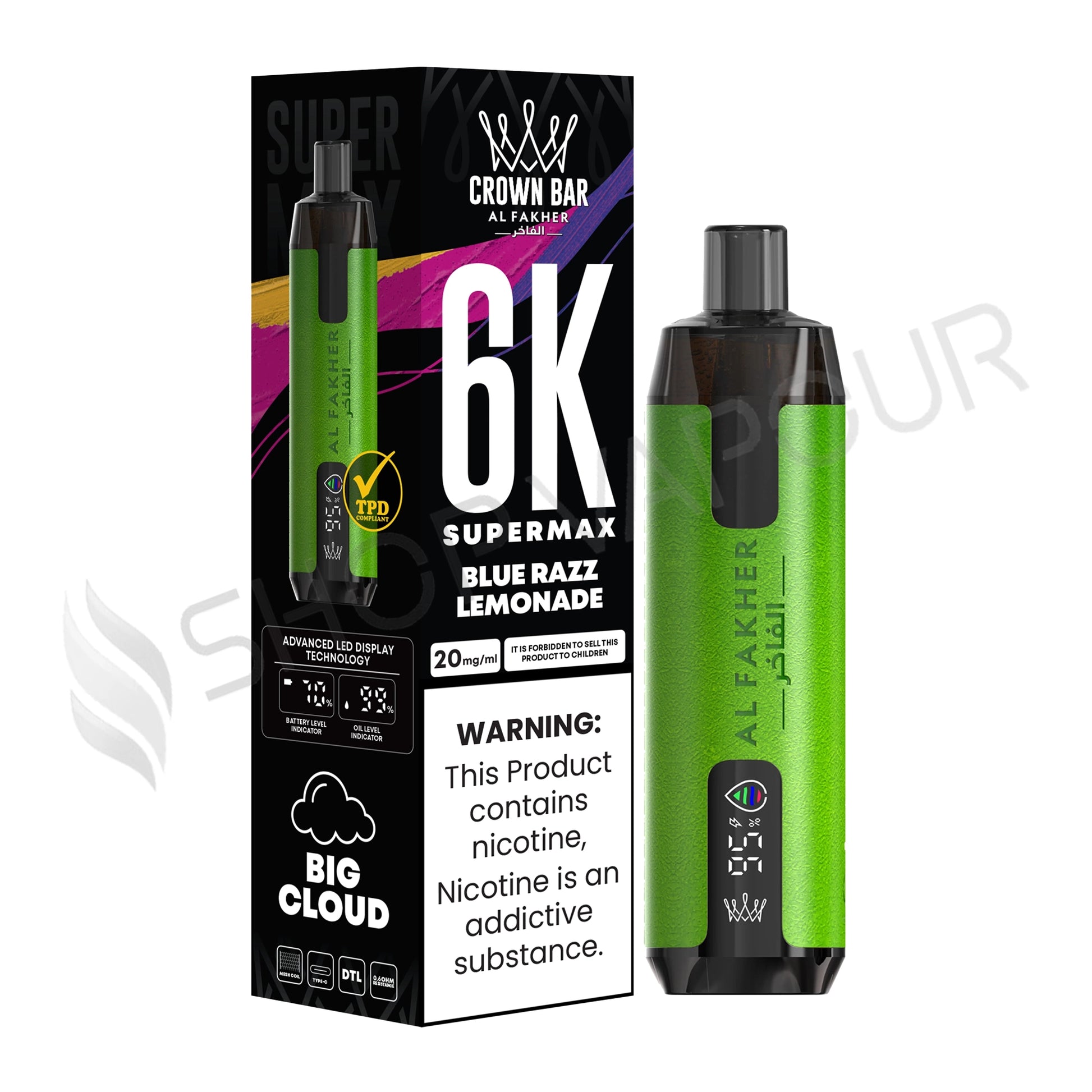 Al Fakher Crown Bar 6K Supermax Disposable Vape Kit Blue RazzLemonade