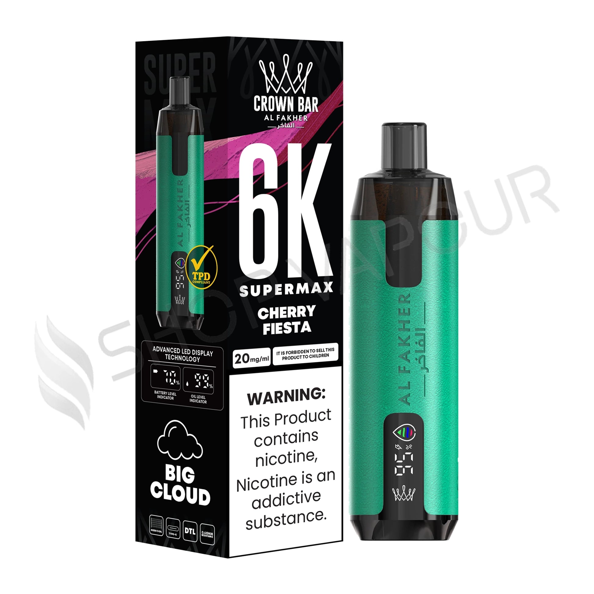 Al Fakher Crown Bar 6K Supermax Disposable Vape Kit Cherry Fiesta