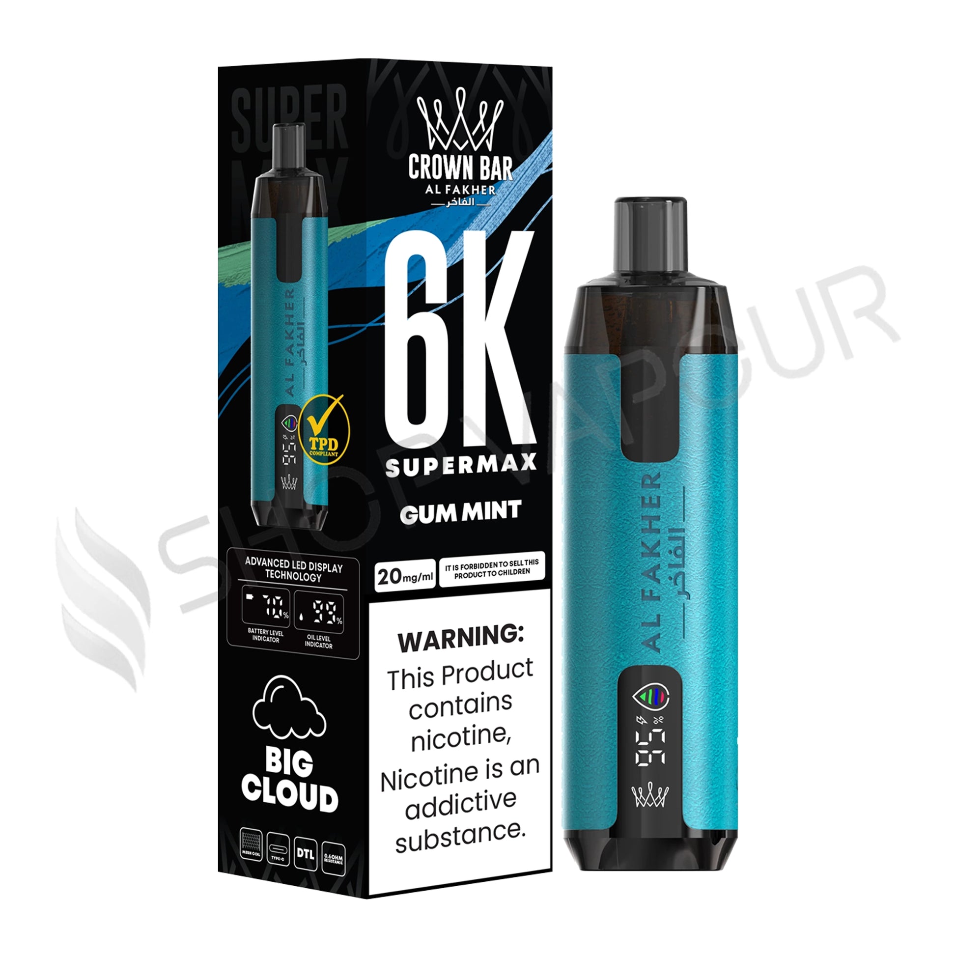 Al Fakher Crown Bar 6K Supermax Disposable Vape Kit Gum Mint