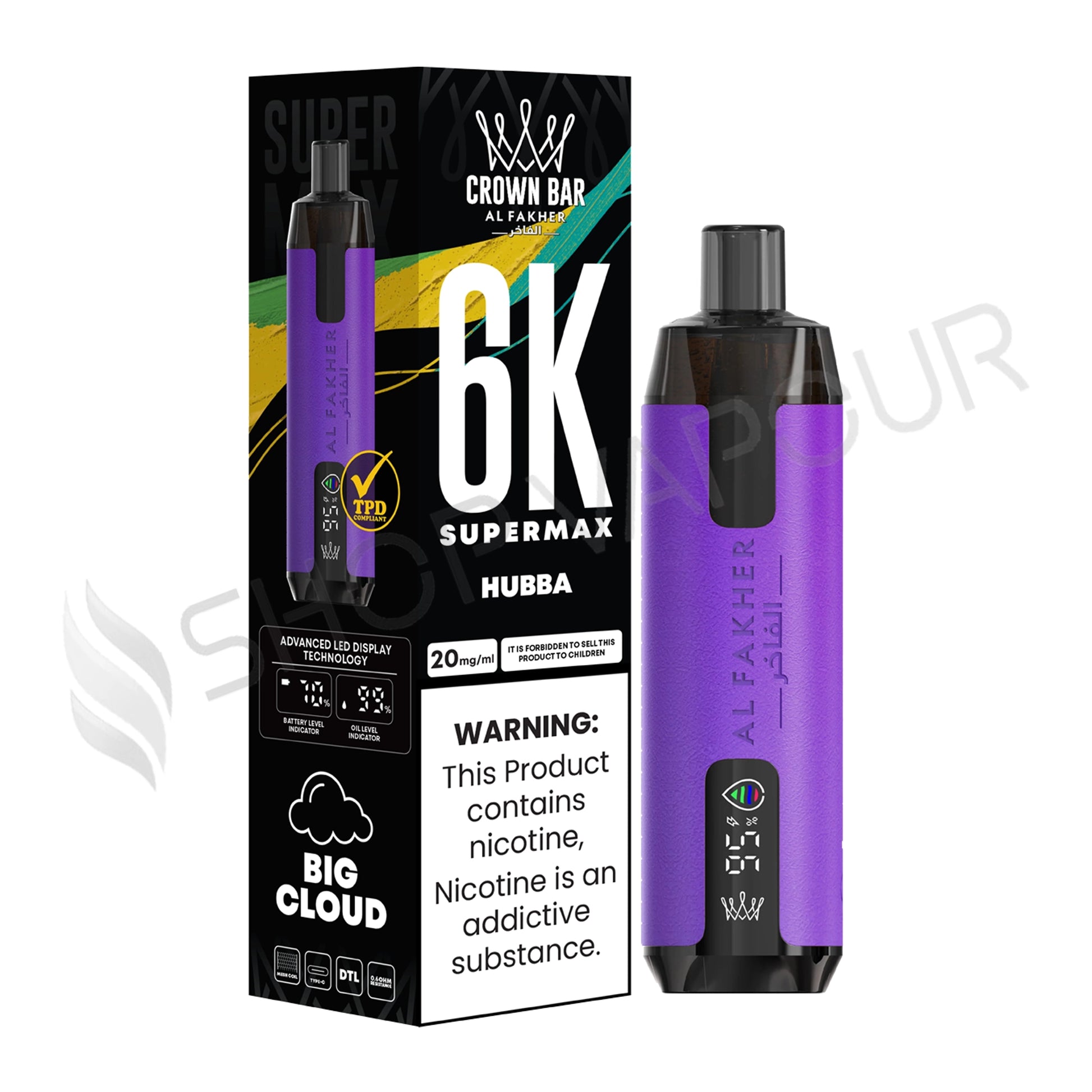 Al Fakher Crown Bar 6K Supermax Disposable Vape Kit Hubba