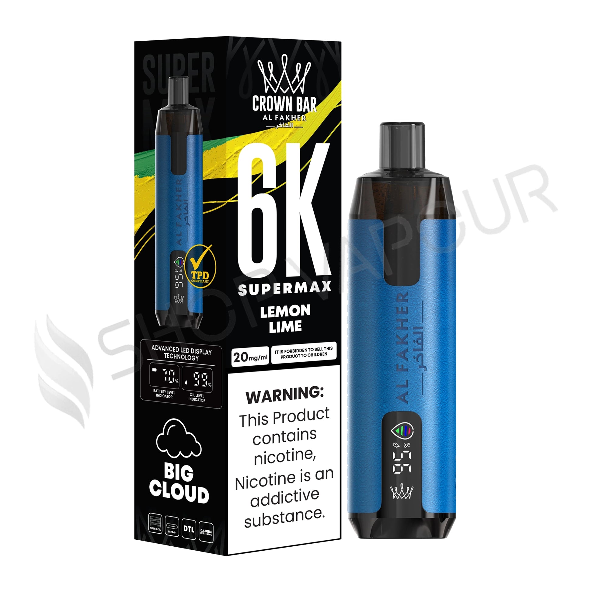 Al Fakher Crown Bar 6K Supermax Disposable Vape Kit Lemon Lime