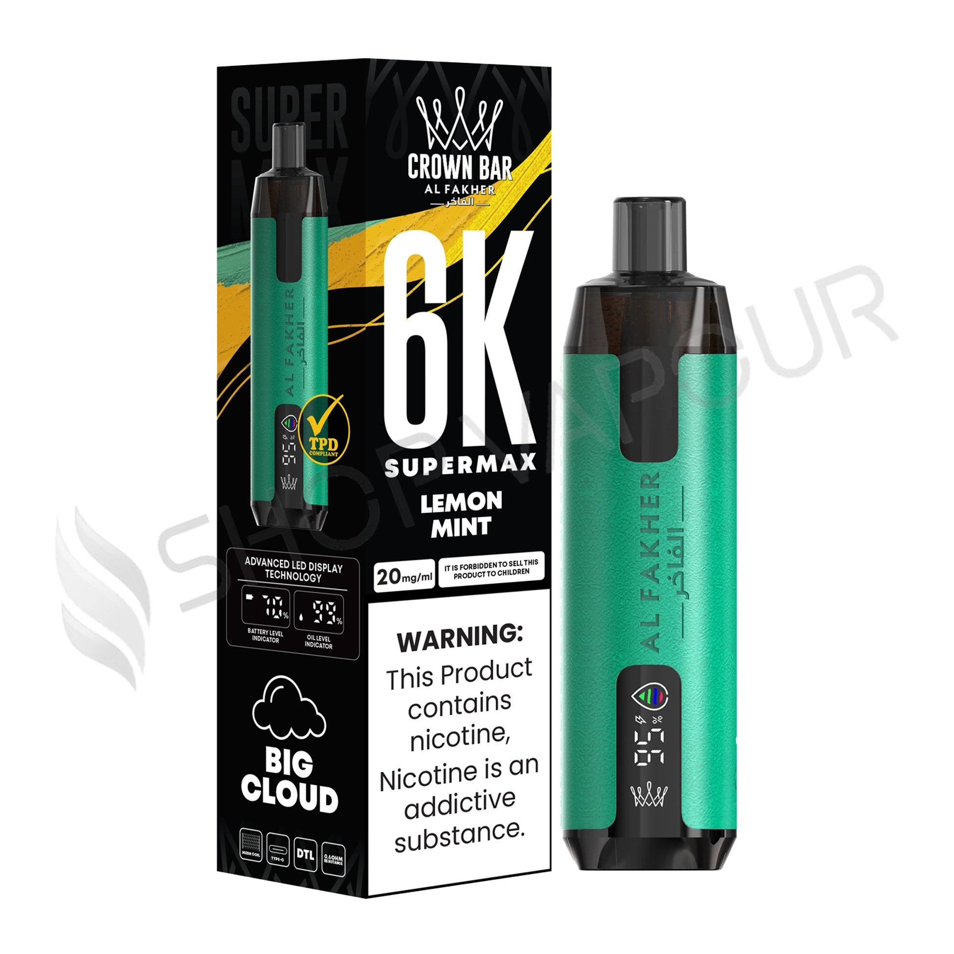 Al Fakher Crown Bar 6K Supermax Disposable Vape Kit Lemon Mint