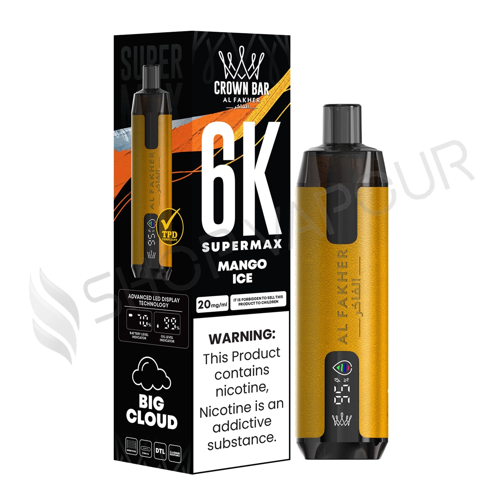 Al Fakher Crown Bar 6K Supermax Disposable Vape Kit Mango Ice