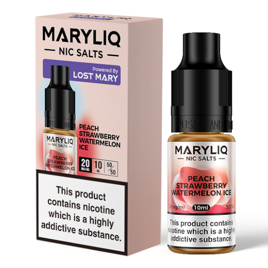 Peach Strawberry Watermelon Ice Nic Salt E-Liquid by Lost Mary Maryliq - Shop Vapour