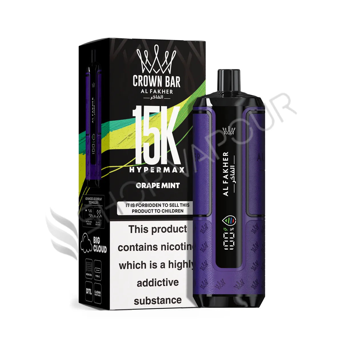 Al Fakher Crown Bar 15k Hyper Max Disposable Vape - Grape Mint