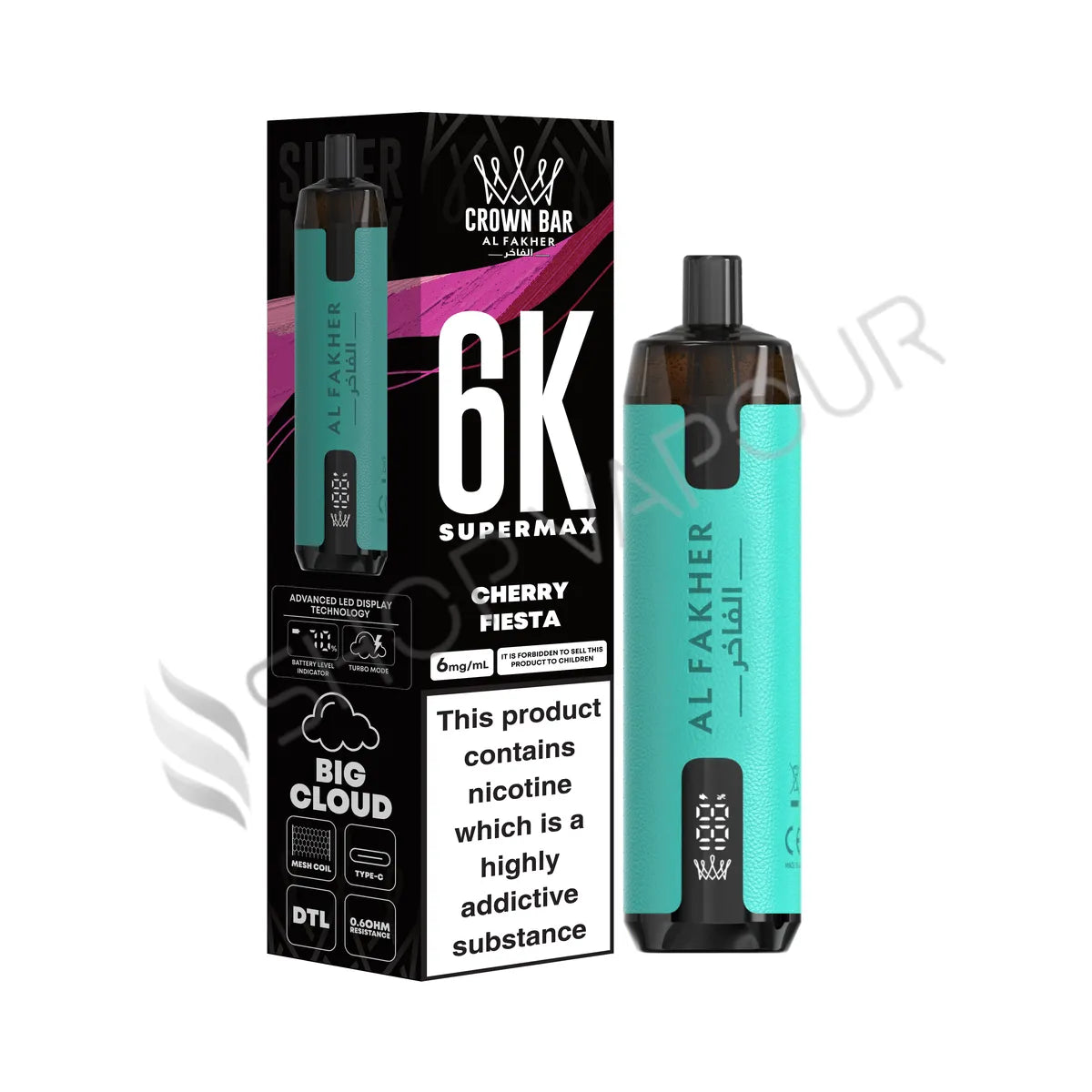 Al Fakher Crown Bar 6K Supermax Disposable Vape Kit - Cherry Fiesta