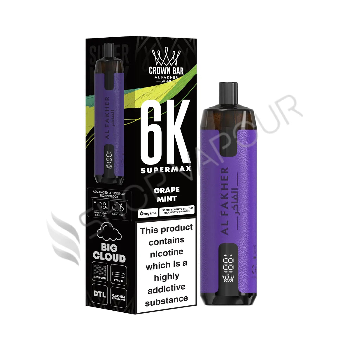 Al Fakher Crown Bar 6K Supermax Disposable Vape Kit - Grape Mint