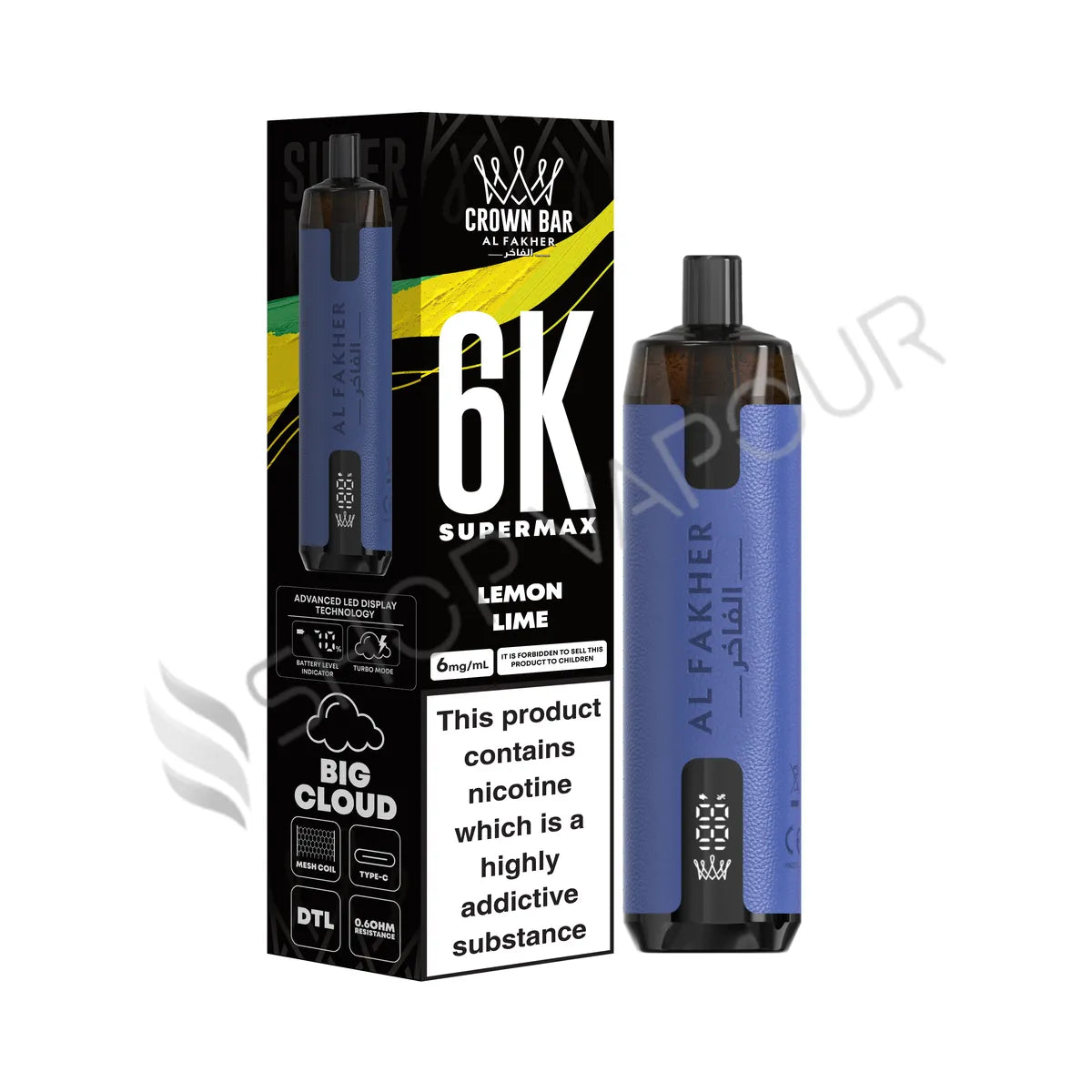 Al Fakher Crown Bar 6K Supermax Disposable Vape Kit - Lemon Lime