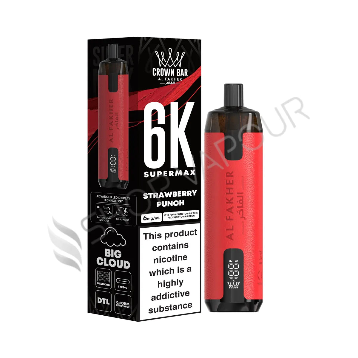 Al Fakher Crown Bar 6K Supermax Disposable Vape Kit - Strawberry Punch