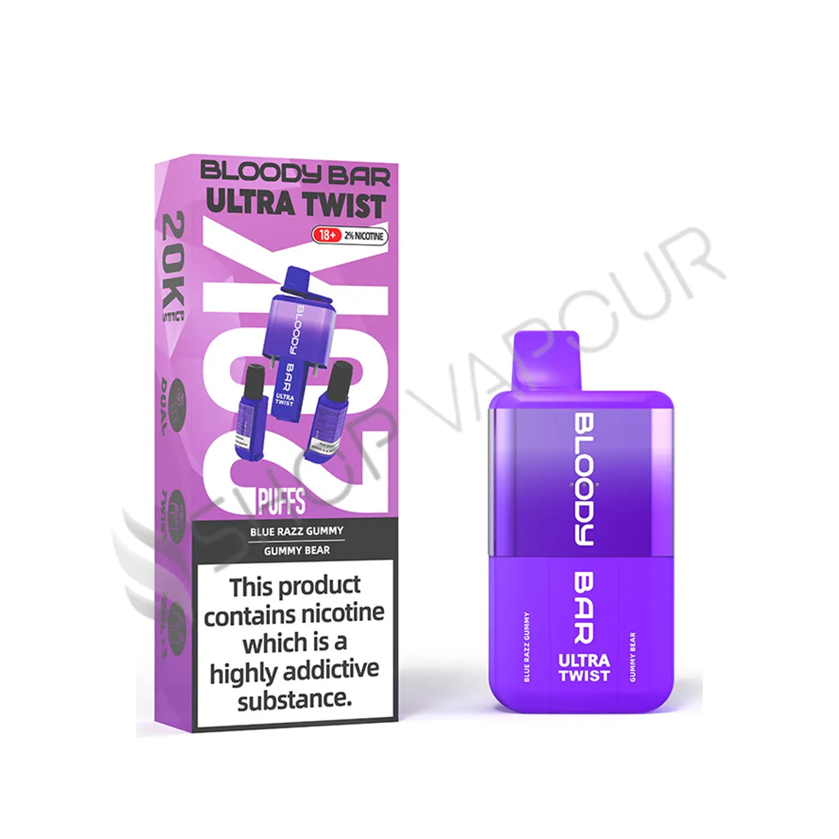 Bloody Bar Ultra Twist 20K Disposable Vape Kit - Blue Razz Gummy & Gummy Bear