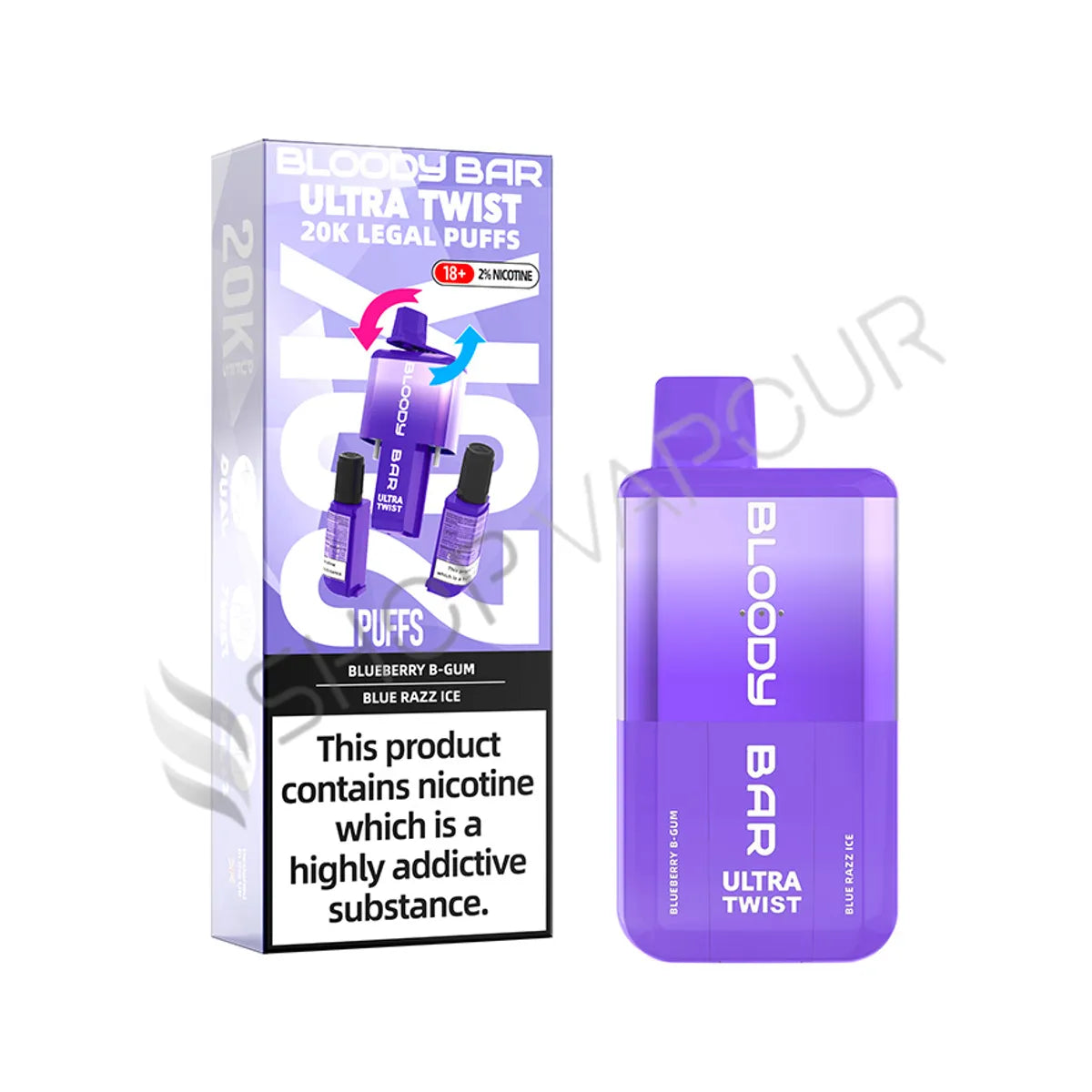 Bloody Bar Ultra Twist 20K Disposable Vape Kit - Blueberry B-Gum & Blue Razz Ice