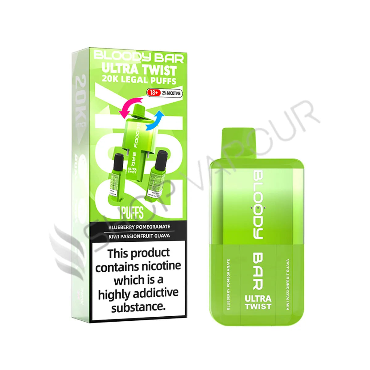 Bloody Bar Ultra Twist 20K Disposable Vape Kit - Blueberry Pomegranate & Kiwi Passionfruit Guava