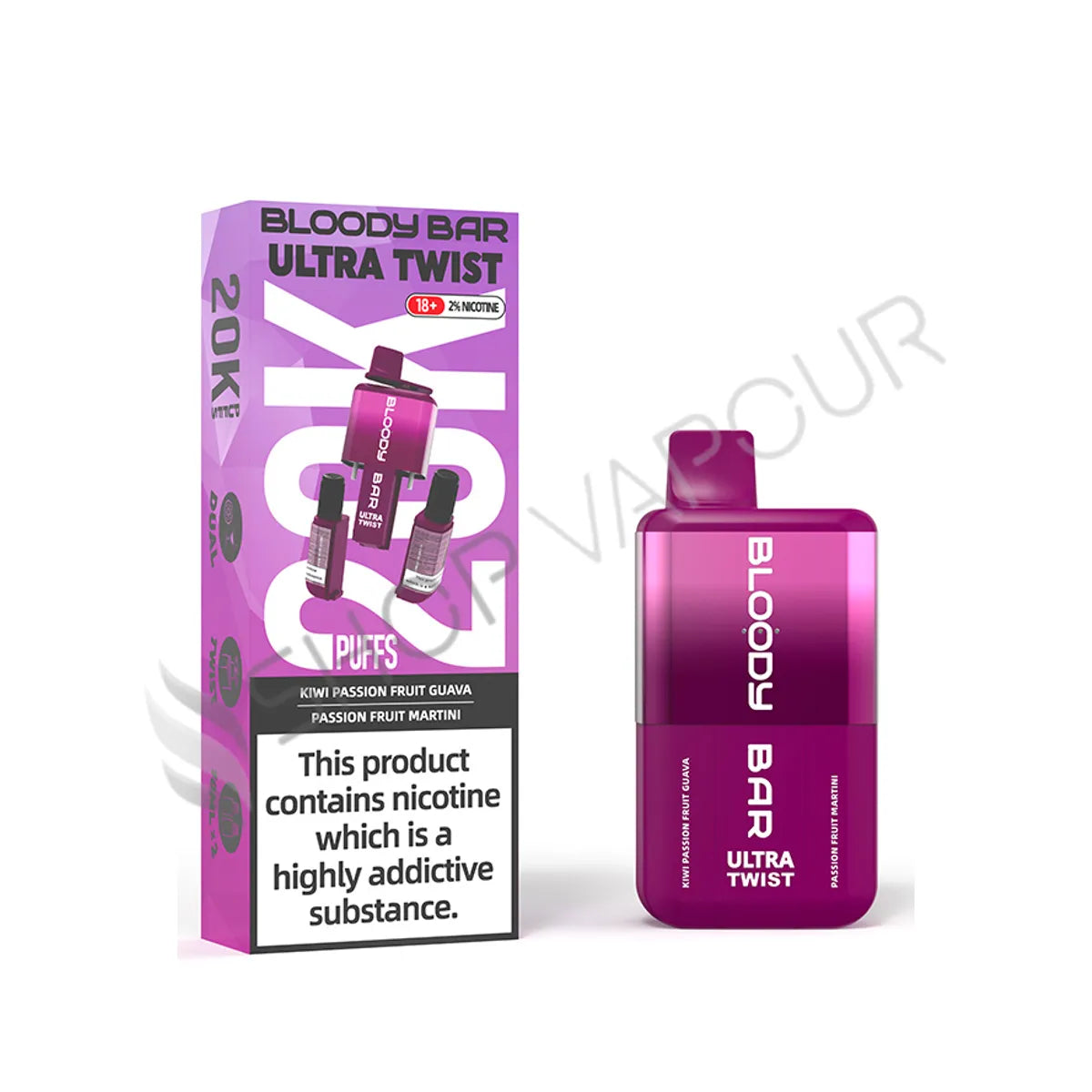 Bloody Bar Ultra Twist 20K Disposable Vape Kit - Kiwi Passion Fruit Guava & Passion Fruit Martini