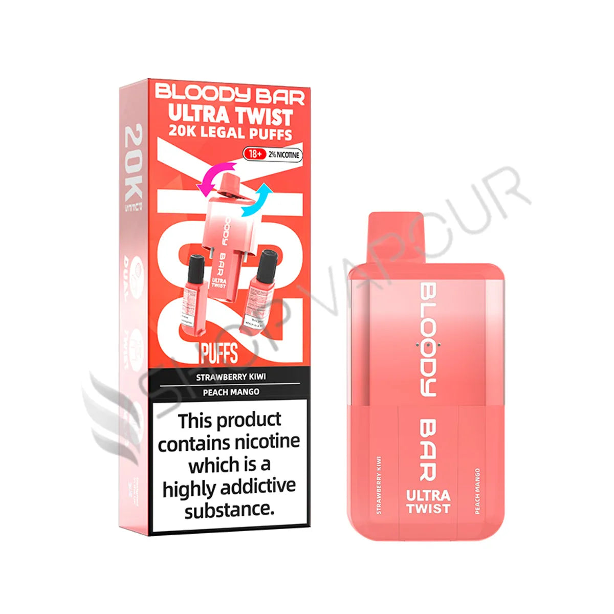 Bloody Bar Ultra Twist 20K Disposable Vape Kit - Strawberry Kiwi & Peach Mango