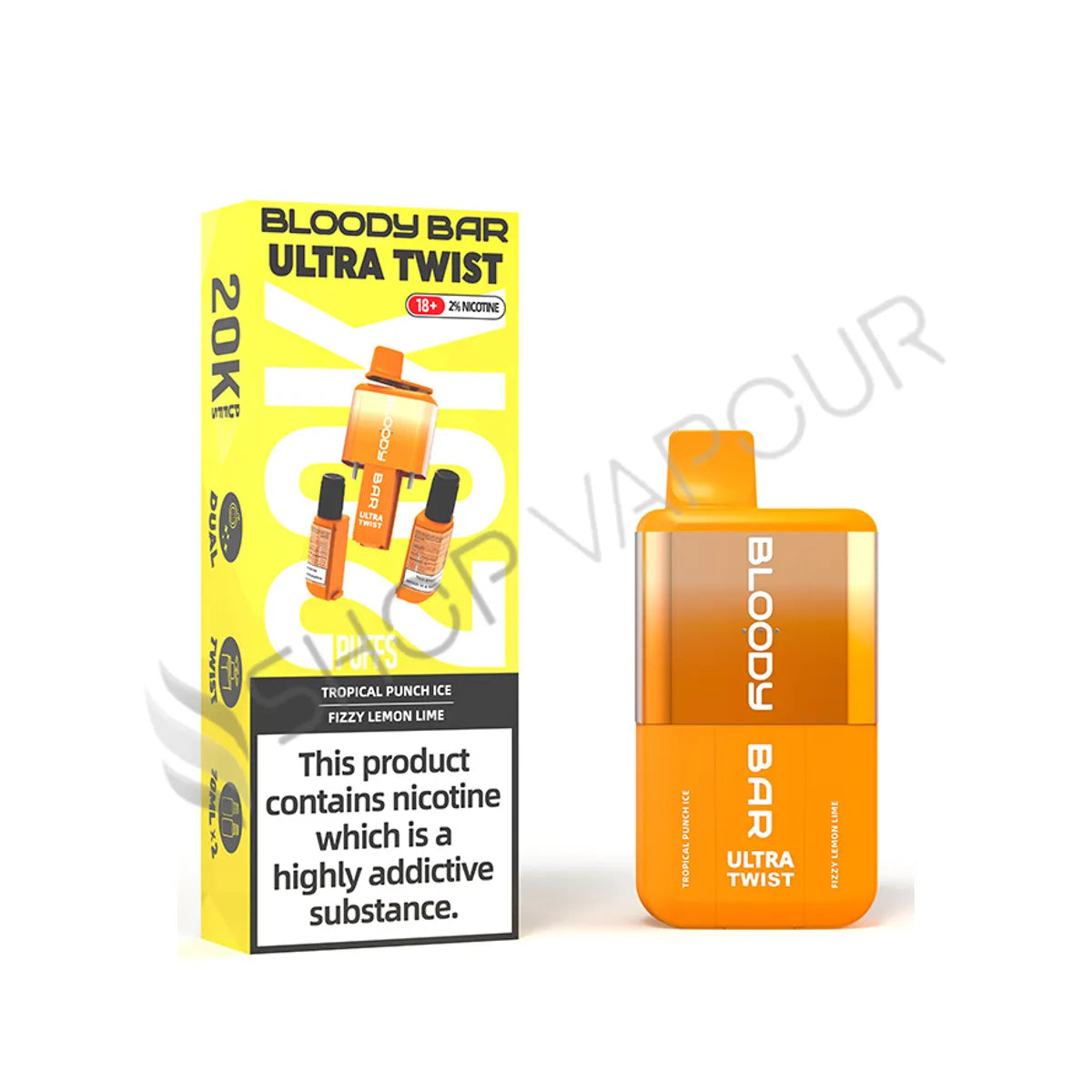 Bloody Bar Ultra Twist 20K Disposable Vape Kit - Tropical Punch Ice & Fizzy Lemon Lime