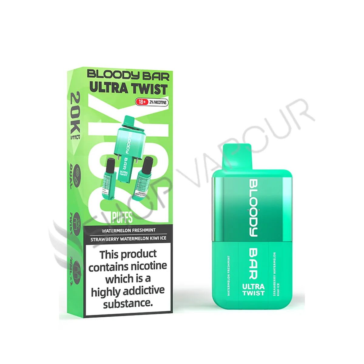 Bloody Bar Ultra Twist 20K Disposable Vape Kit - Wtermelon Fresh Mint & Strawberry Watermelon Kiwi Ice