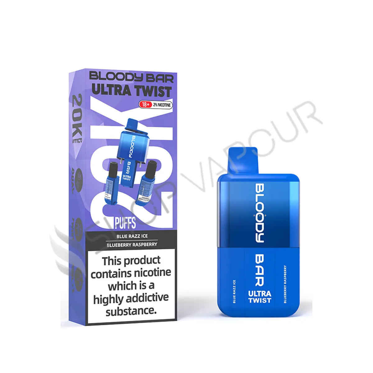 Bloody Bar Ultra Twist 20K Prefilled Pod Kit - Blue Razz Ice and Blueberry Raspberry