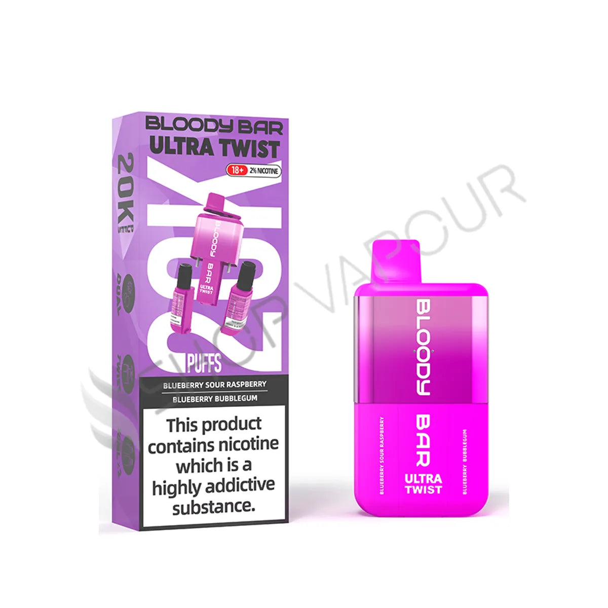 Bloody Bar Ultra Twist 20K Prefilled Pod Kit - Blueberry Sour Raspberry and Blueberry Bubblegum