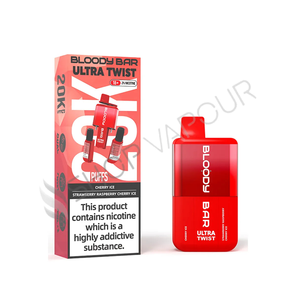 Bloody Bar Ultra Twist 20K Prefilled Pod Kit - Cherry Ice and Strawberry Raspberry Cherry Ice