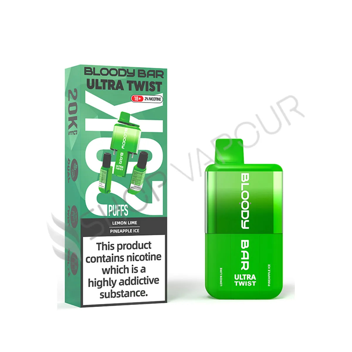 Bloody Bar Ultra Twist 20K Prefilled Pod Kit - Lemon Lime and Pineapple Ice
