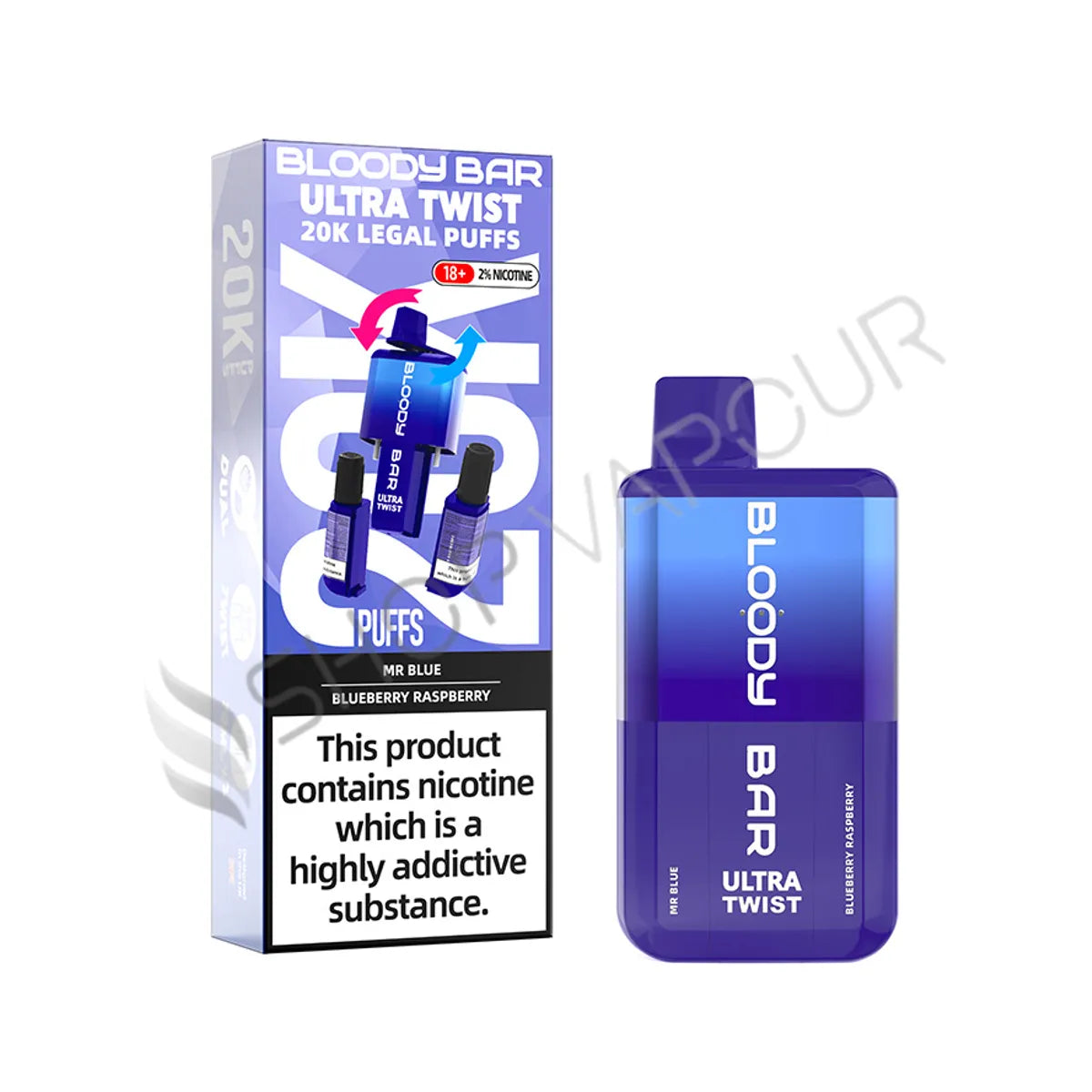 Bloody Bar Ultra Twist 20K Prefilled Pod Kit - Mr Blue and Blueberry Raspberry