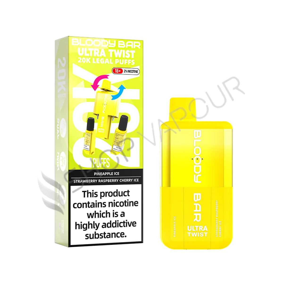 Bloody Bar Ultra Twist 20K Prefilled Pod Kit - Pineapple Ice and Strawberry Raspberry Cherry Ice