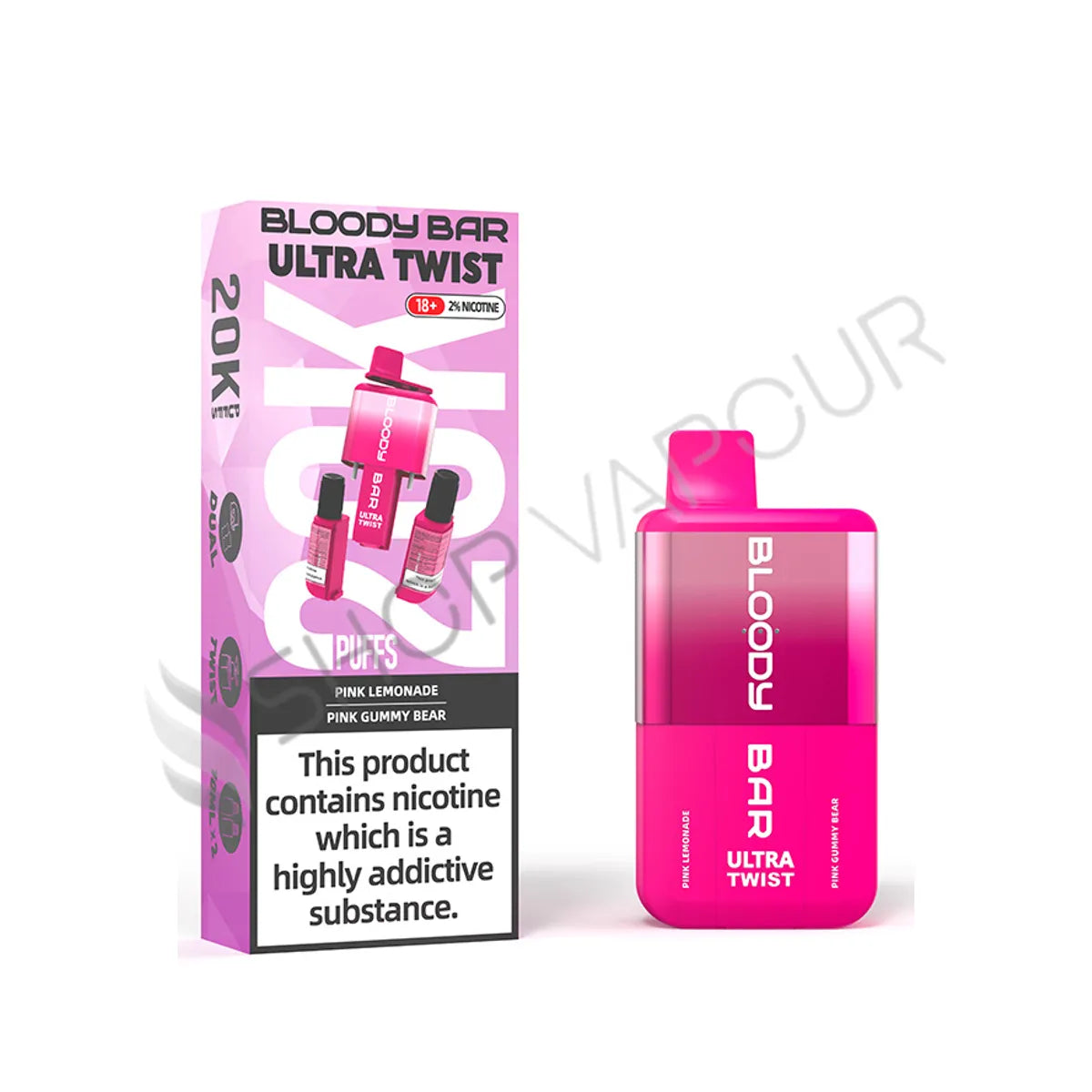 Bloody Bar Ultra Twist 20K Prefilled Pod Kit - Pink Lemonade and Pink Gummy Bear