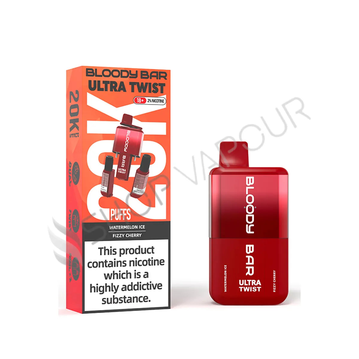 Bloody Bar Ultra Twist 20K Prefilled Pod Kit - Watermelon Ice and Fizzy Cherry