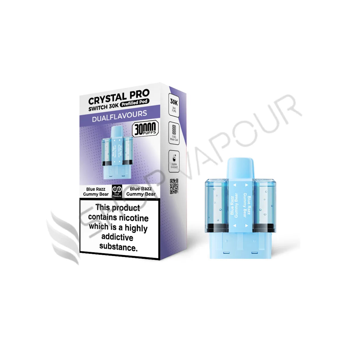 Blue Razz Gummy Bear Switch 30K Prefilled Pods by Crystal Pro