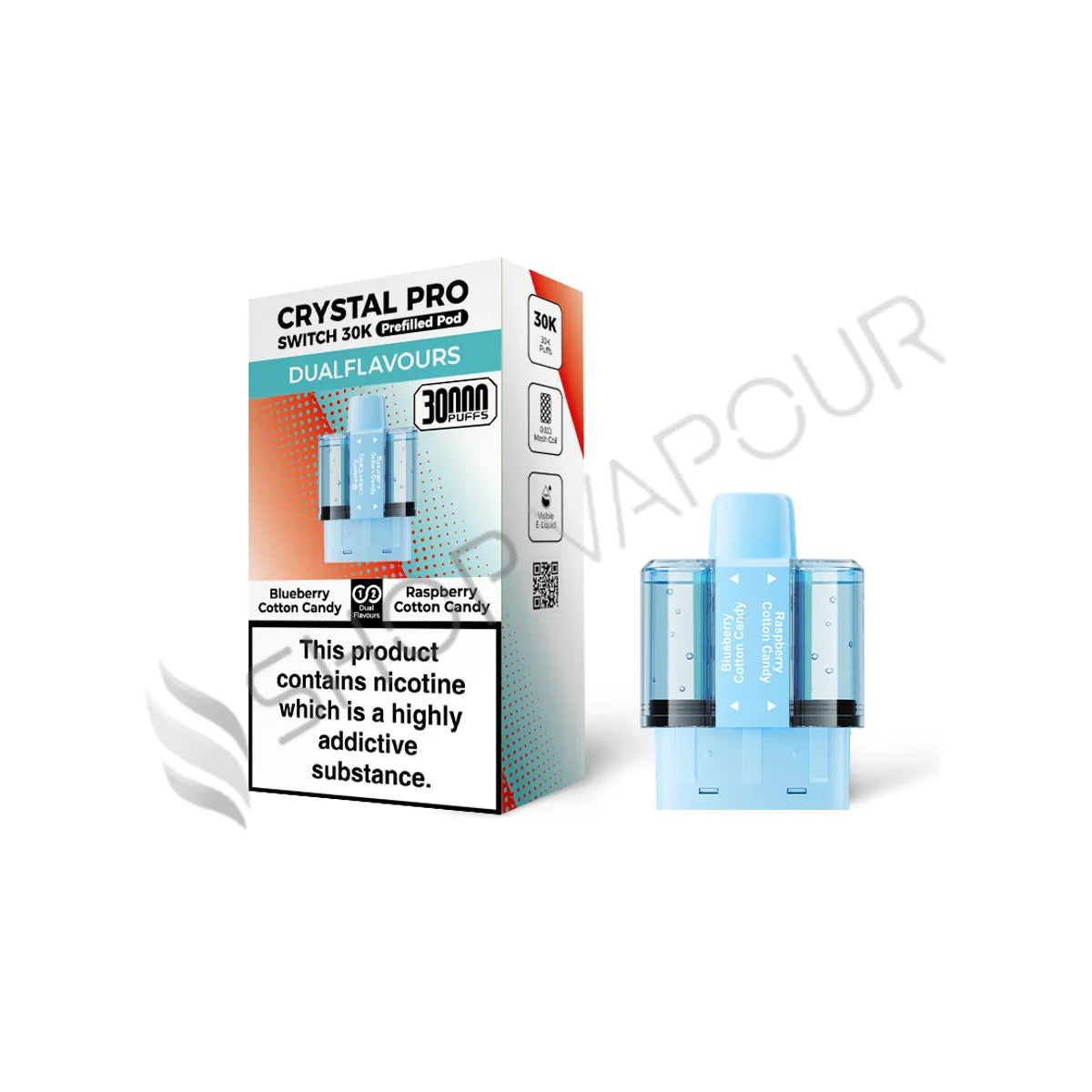 Blueberry Cotton Candy / Raspberry Cotton Candy Switch 30K Prefilled Pods by Crystal Pro