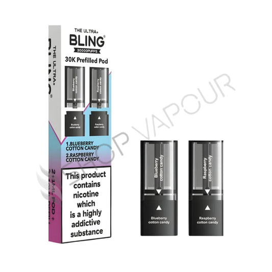Blueberry Cotton Candy / Raspberry Cotton Candy Ultra Plus 30K Prefilled Pod & Refill by The Bling