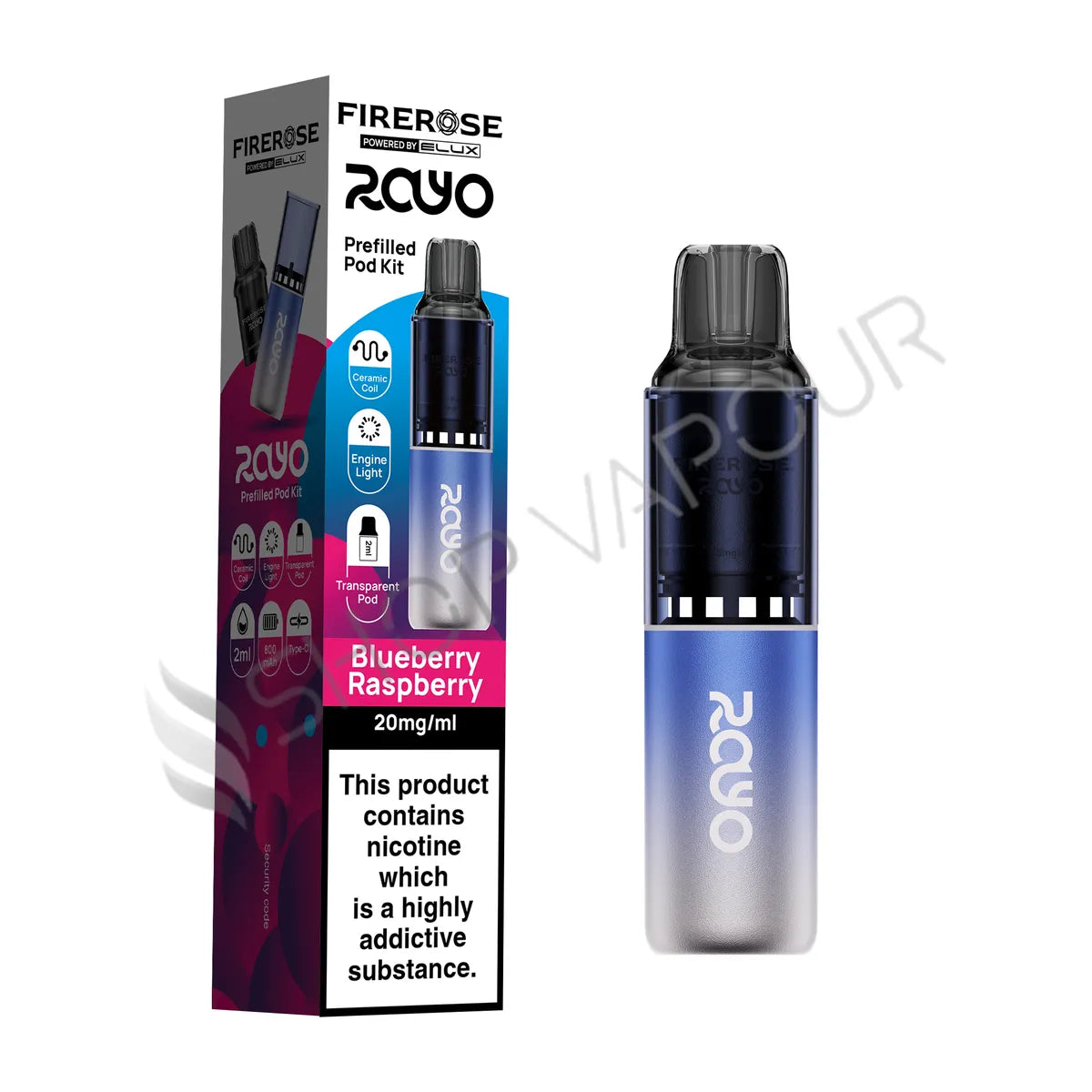 Firerose Rayo 600 Prefilled Pod Kit - Blueberry Raspberry