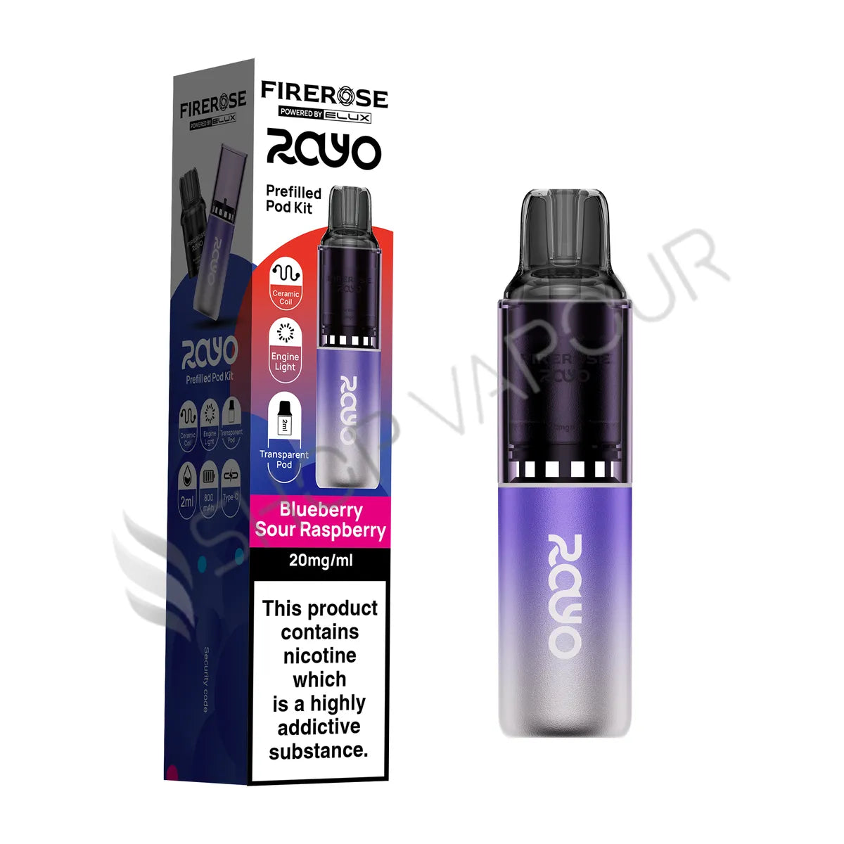 Firerose Rayo 600 Prefilled Pod Kit - Blueberry Sour Raspberry