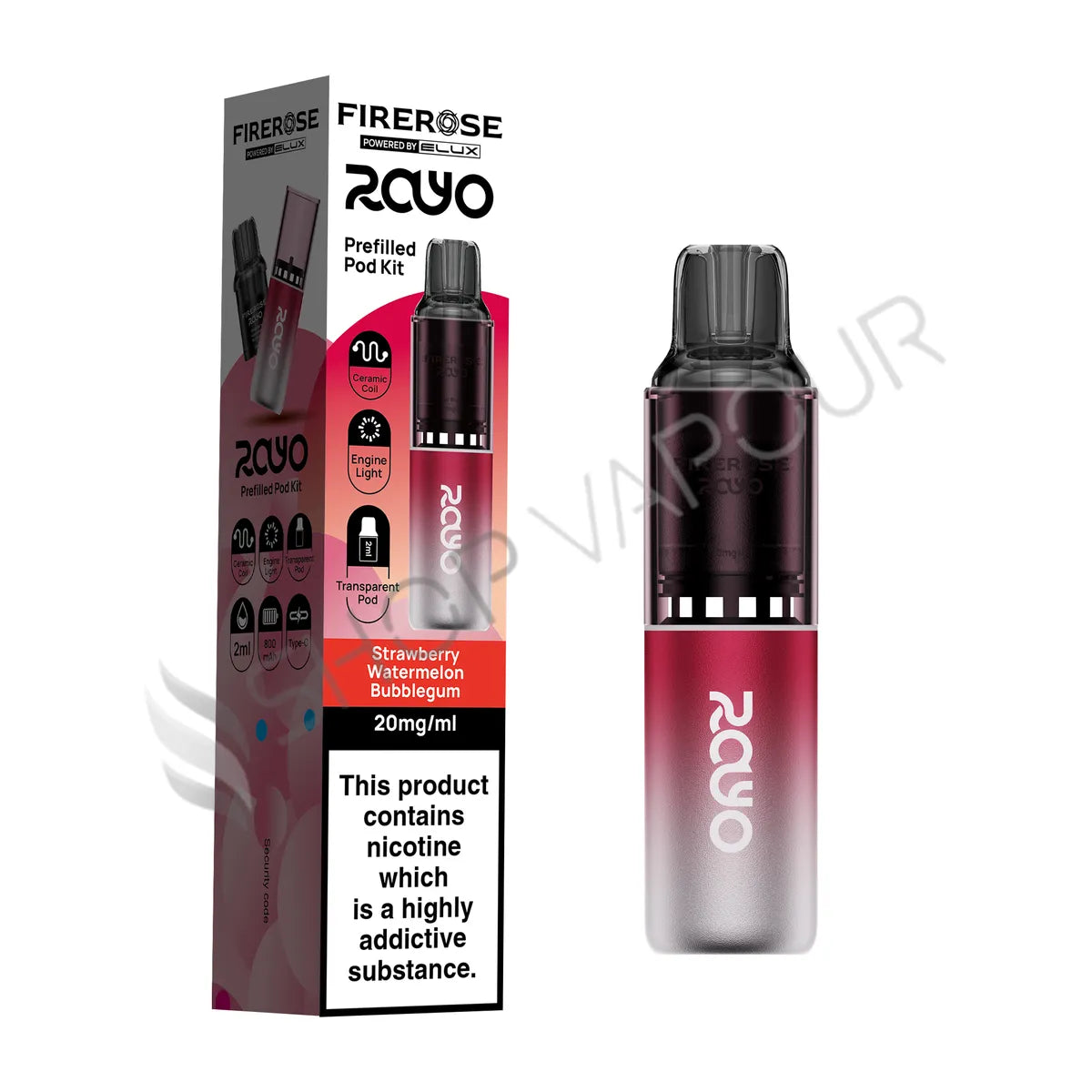 Firerose Rayo 600 Prefilled Pod Kit - Strawberry Watermelon Bubblegum