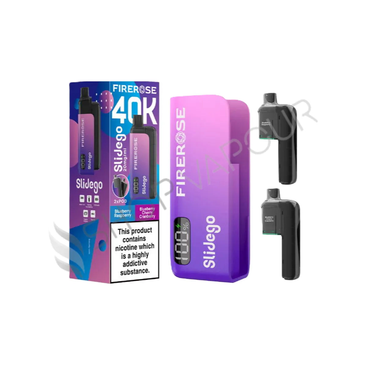 Firerose Slidego 40K Prefilled Pod Kit - Blueberry Raspberry & Blueberry Cherry Cranberry